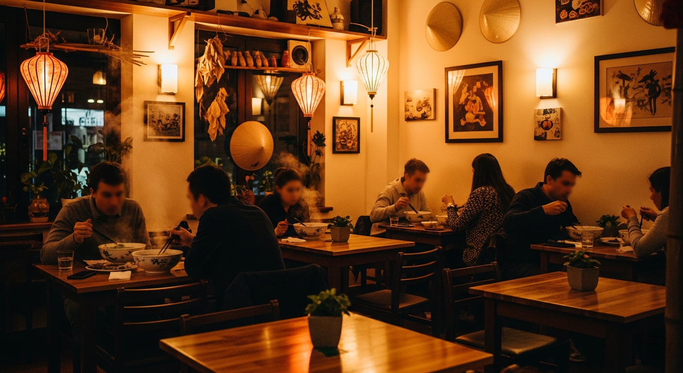The warm, inviting interior of Pho By Night in Ottawa's ByWard Market